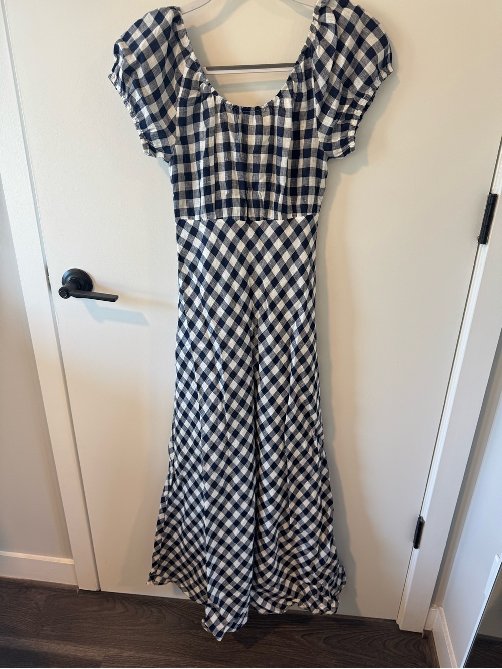 GAP x DÔEN 100% Linen Gingham Midi Dress (Navy) NWT - Picture 3 of 8